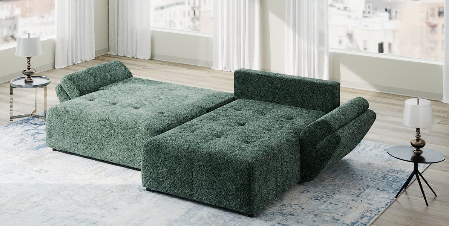 Colțar extensibil dumonde cu ladă de depozitare si sezut confortabil din spuma high-density, Berlin Euphoria Verde 280x185 cm II