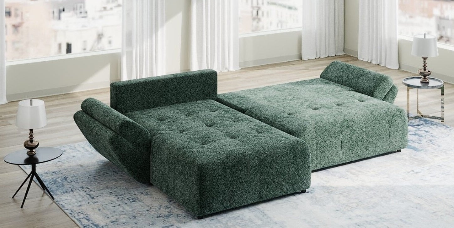 Colțar extensibil dumonde cu ladă de depozitare si sezut confortabil din spuma high-density, Berlin Euphoria Verde 280x185 cm
