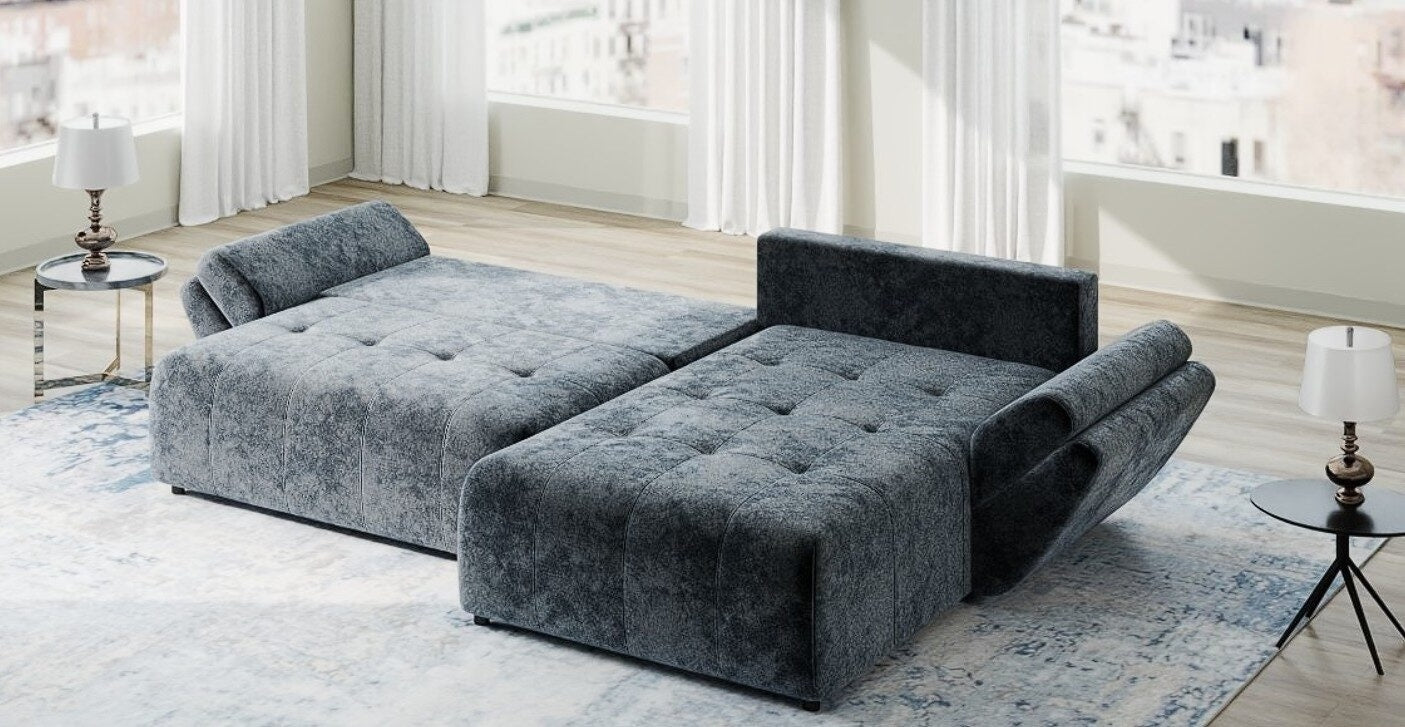Colțar extensibil dumonde cu ladă de depozitare si sezut confortabil din spuma high-density, Berlin Euphoria Gri Grafit 280x185 cm II