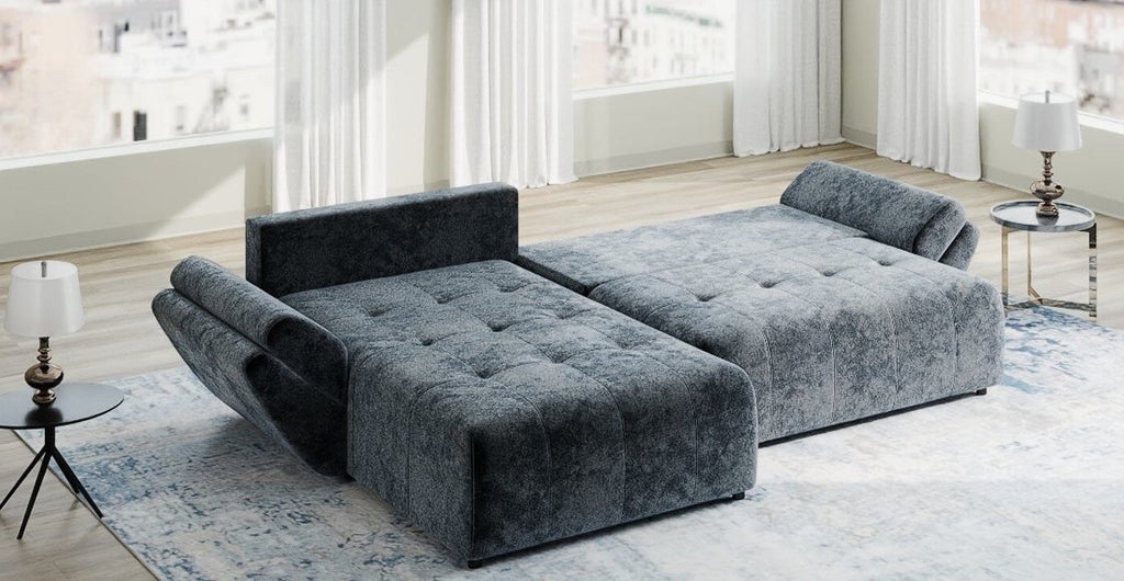 Colțar extensibil dumonde cu ladă de depozitare si sezut confortabil din spuma high-density, Berlin Euphoria Gri Grafit 280x185 cm