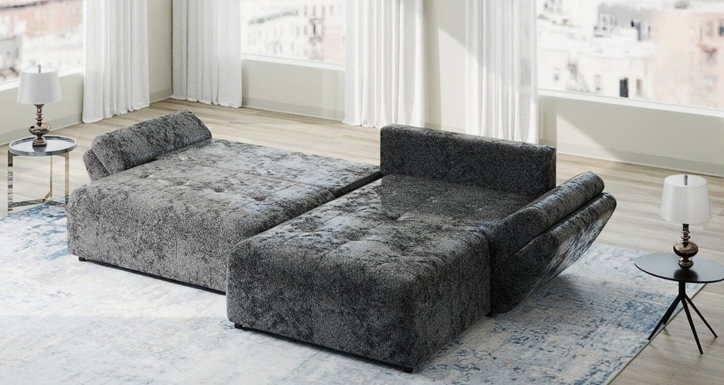 Colțar extensibil dumonde cu ladă de depozitare si sezut confortabil din spuma high-density, Berlin Euphoria Negru 280x185 cm II