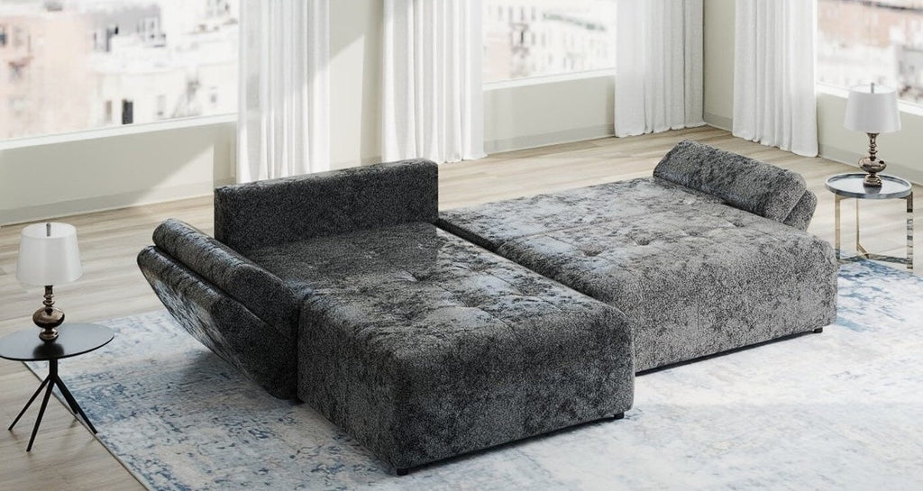 Colțar extensibil dumonde cu ladă de depozitare si sezut confortabil din spuma high-density, Berlin Euphoria Negru 280x185 cm