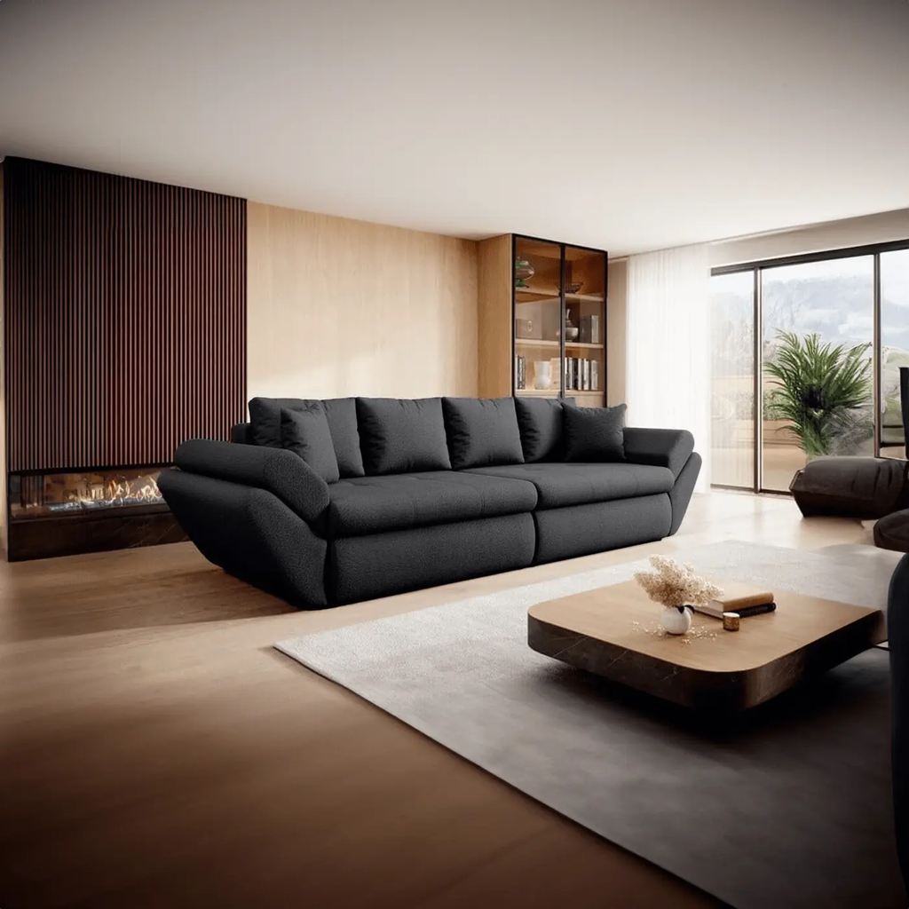 Canapea extensibilă dumonde cu ladă de depozitare si sezut confortabil din spuma high-density, Loana Euphoria Black 300x100 cm