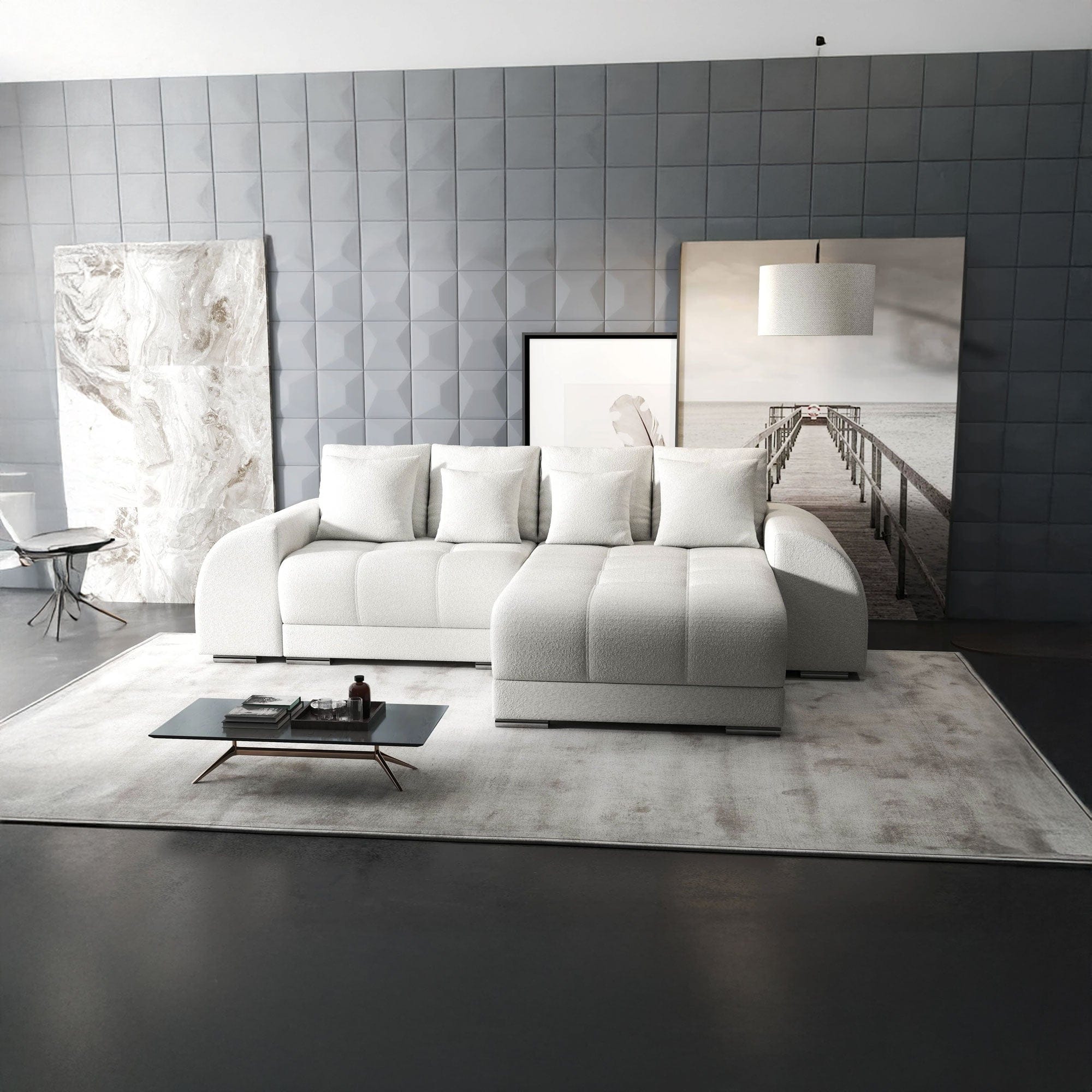 Colțar extensibil dumonde cu ladă de depozitare si sezut confortabil din spuma high-density, Verona Euphoria Ivory II 290x185 cm