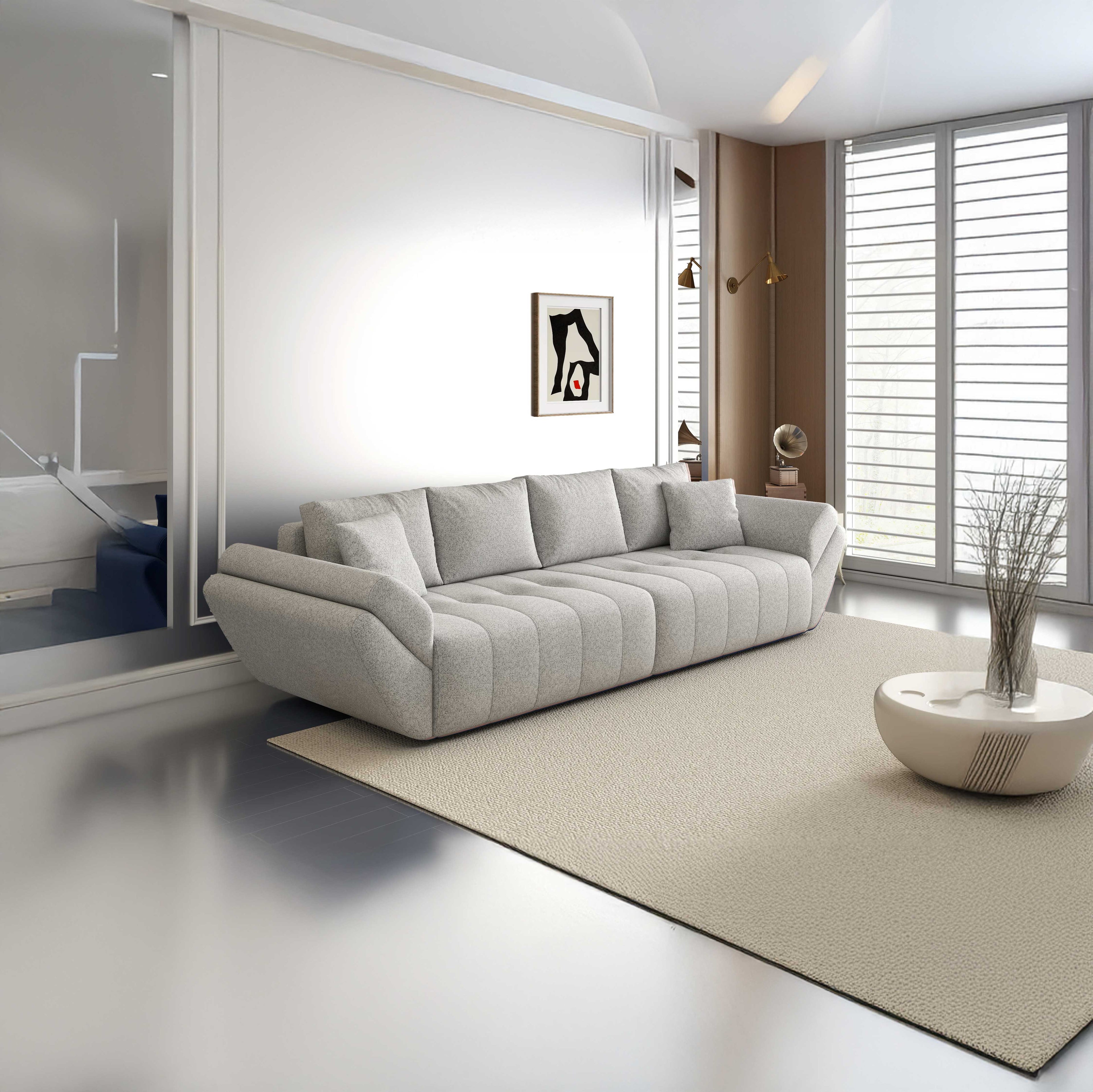 Canapea extensibilă dumonde cu ladă de depozitare si sezut confortabil din spuma high-density, Berlin Euphoria Dove 300x100 cm