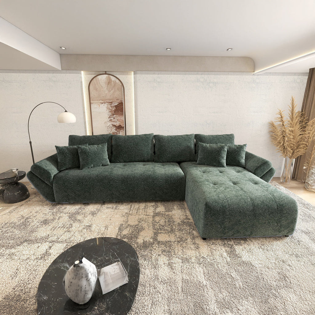 Colțar extensibil dumonde cu ladă de depozitare si sezut confortabil din spuma high-density, Berlin XL Euphoria Green 350x185 cm II