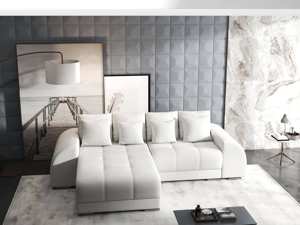 Colțar extensibil dumonde cu ladă de depozitare si sezut confortabil din spuma high-density, Verona Euphoria Ivory 290x185 cm