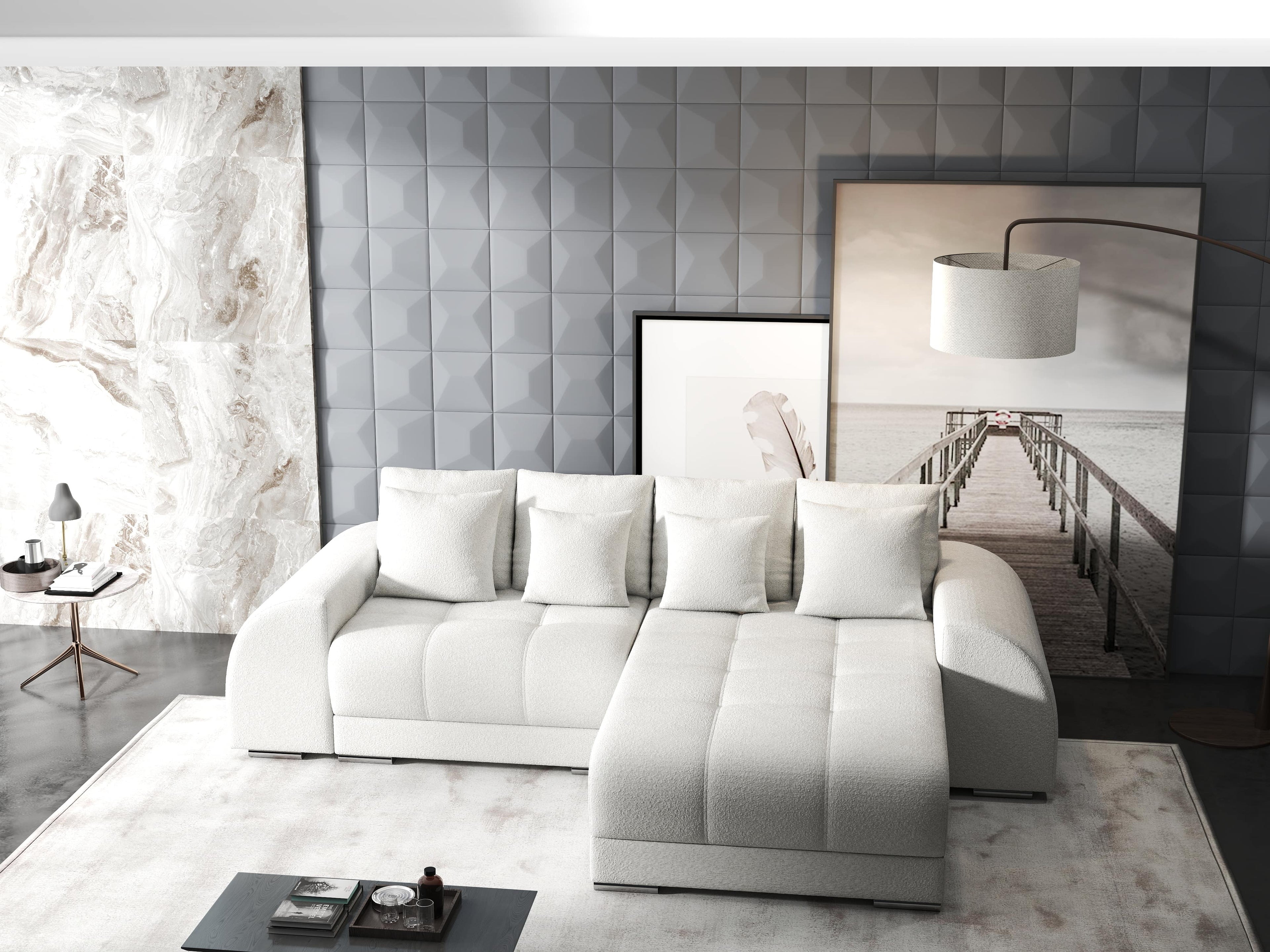 Colțar extensibil dumonde cu ladă de depozitare si sezut confortabil din spuma high-density, Verona Euphoria Ivory II 290x185 cm
