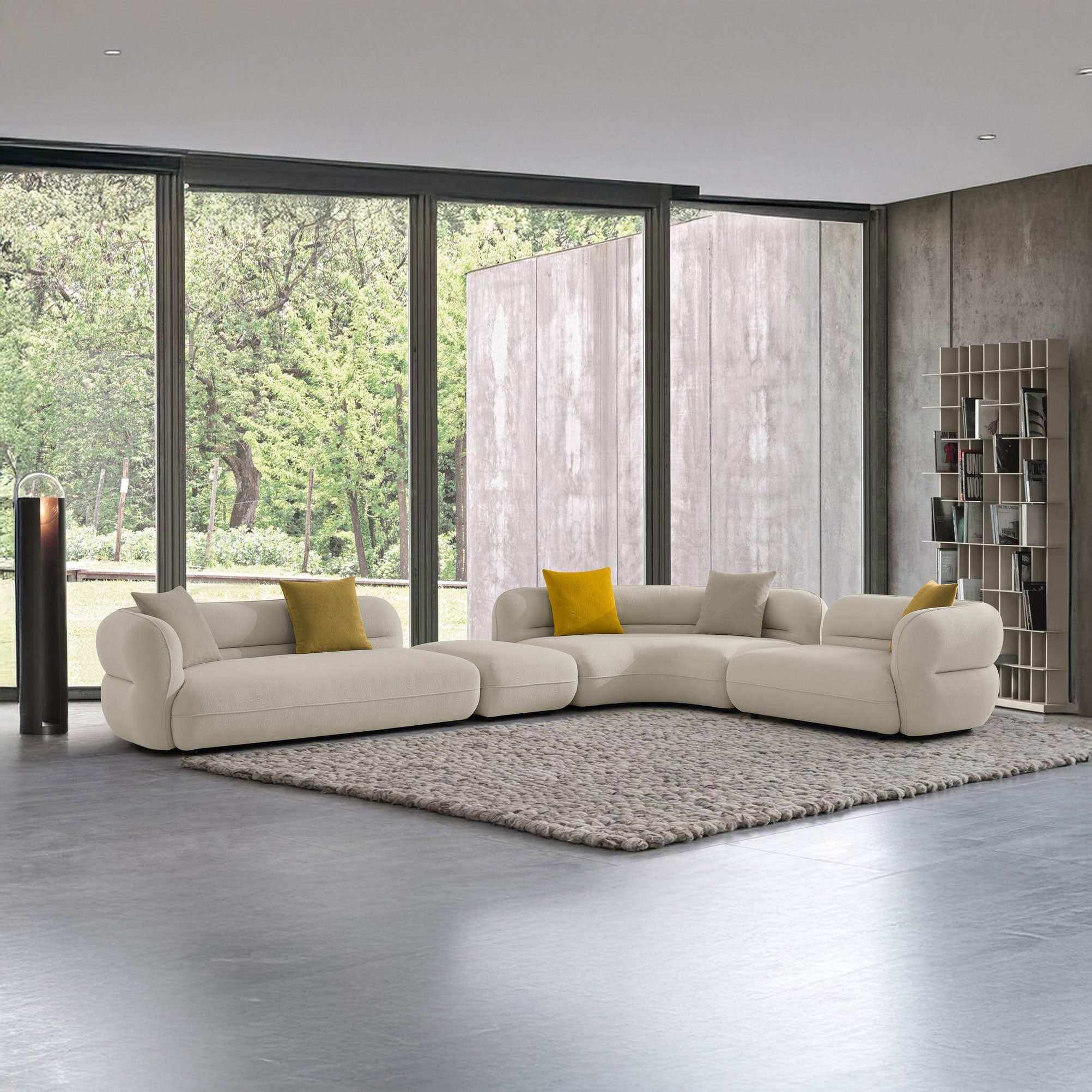 Coltar dumonde cu sezut confortabil din spuma high-density Famous 432x105 cm cu taburet inclus