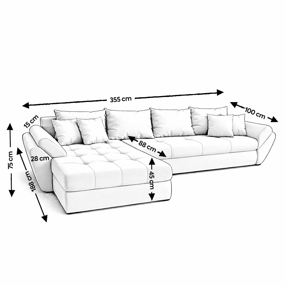 Colțar extensibil dumonde cu ladă de depozitare si sezut confortabil din spuma high-density, Loana XL Royal Mustar 335x185 cm