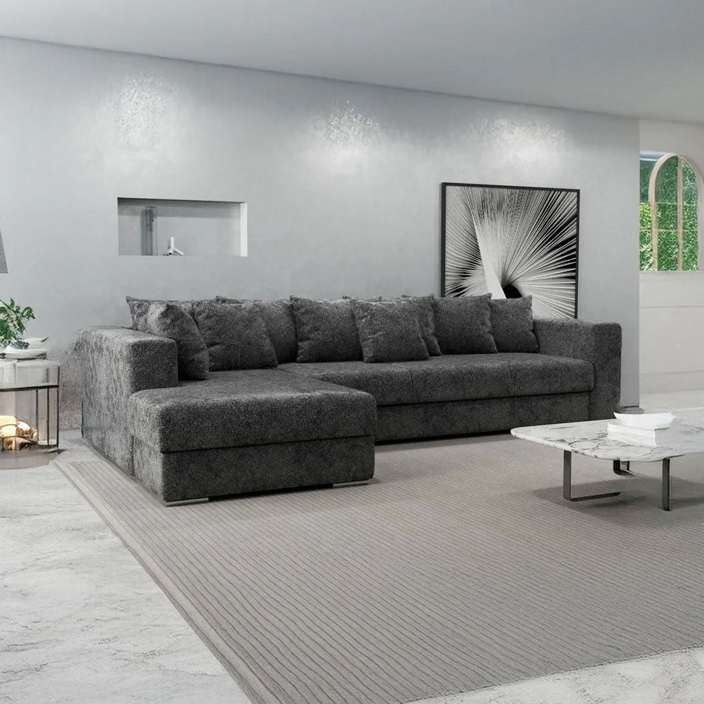 Colțar extensibil dumonde cu ladă de depozitare si sezut confortabil din spuma high-density, Gloria Euphoria Black 320x183 cm