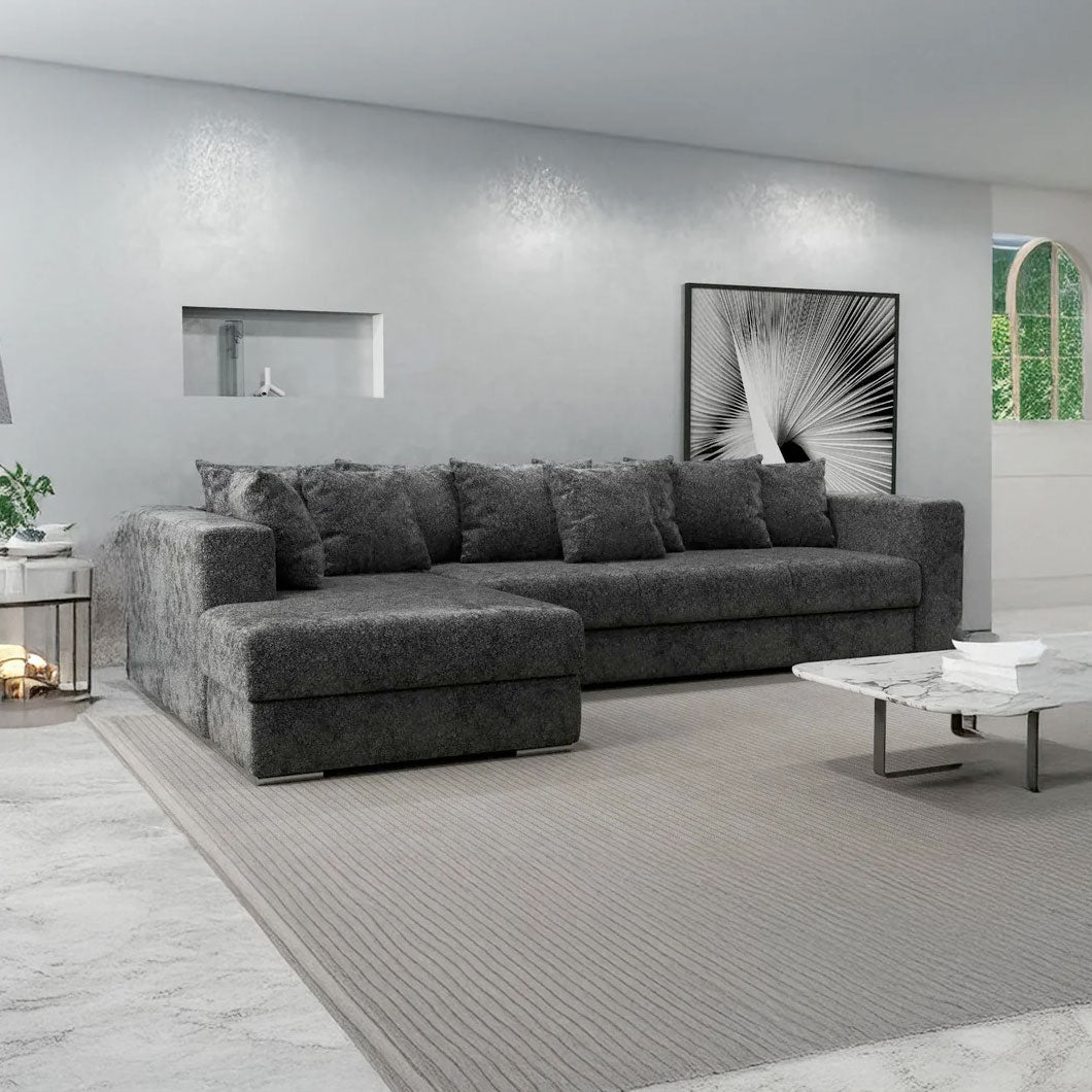 Colțar extensibil dumonde cu ladă de depozitare si sezut confortabil din spuma high-density, Gloria Euphoria Black 320x183 cm