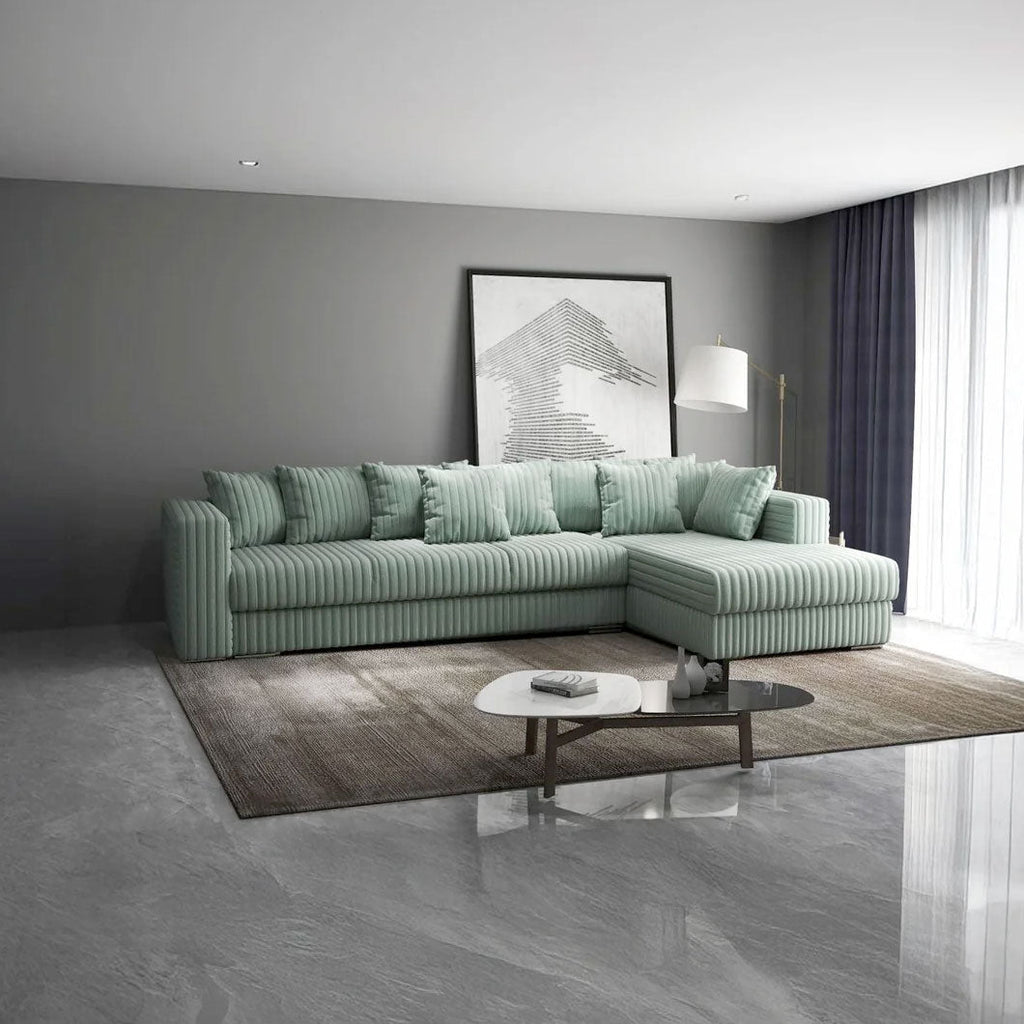 Colțar extensibil dumonde cu ladă de depozitare si sezut confortabil din spuma high-density, Gloria Ambience Mint II 320x183 cm