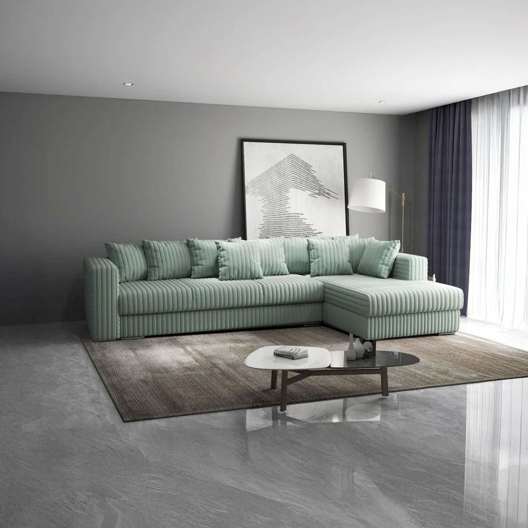 Colțar extensibil dumonde cu ladă de depozitare si sezut confortabil din spuma high-density, Gloria Ambience Mint II 320x183 cm
