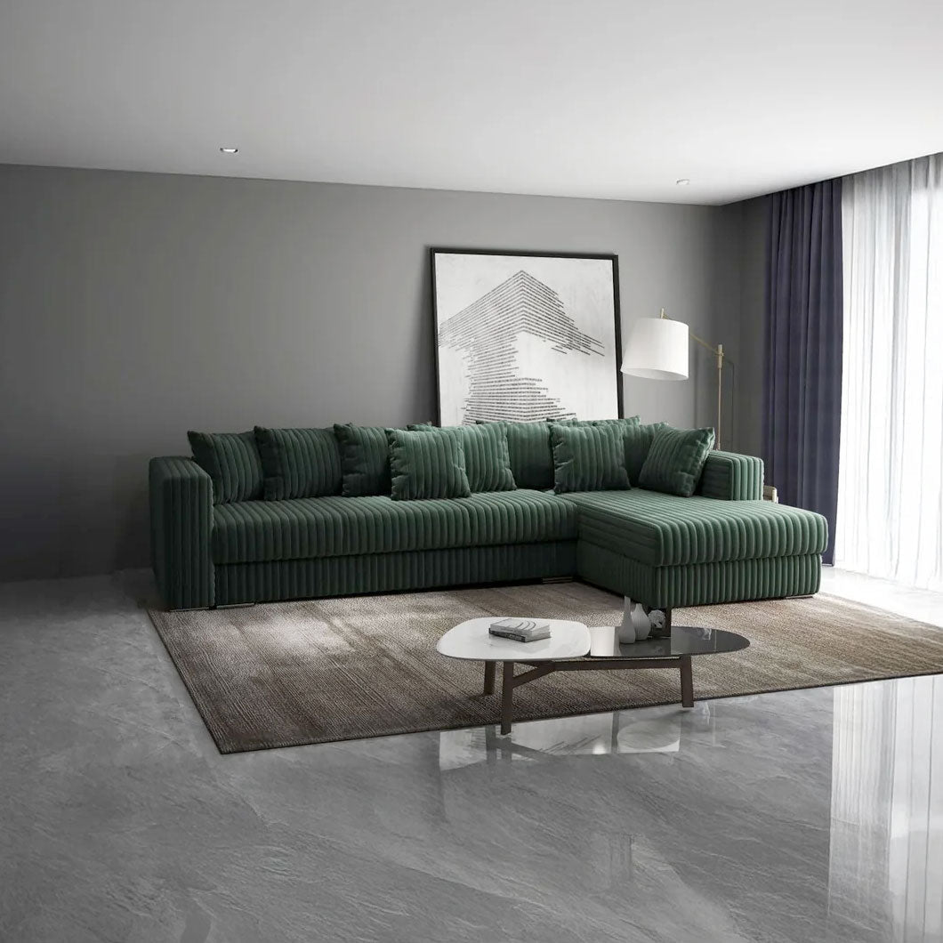 Colțar extensibil dumonde cu ladă de depozitare si sezut confortabil din spuma high-density, Gloria Ambience Green II 320x183 cm