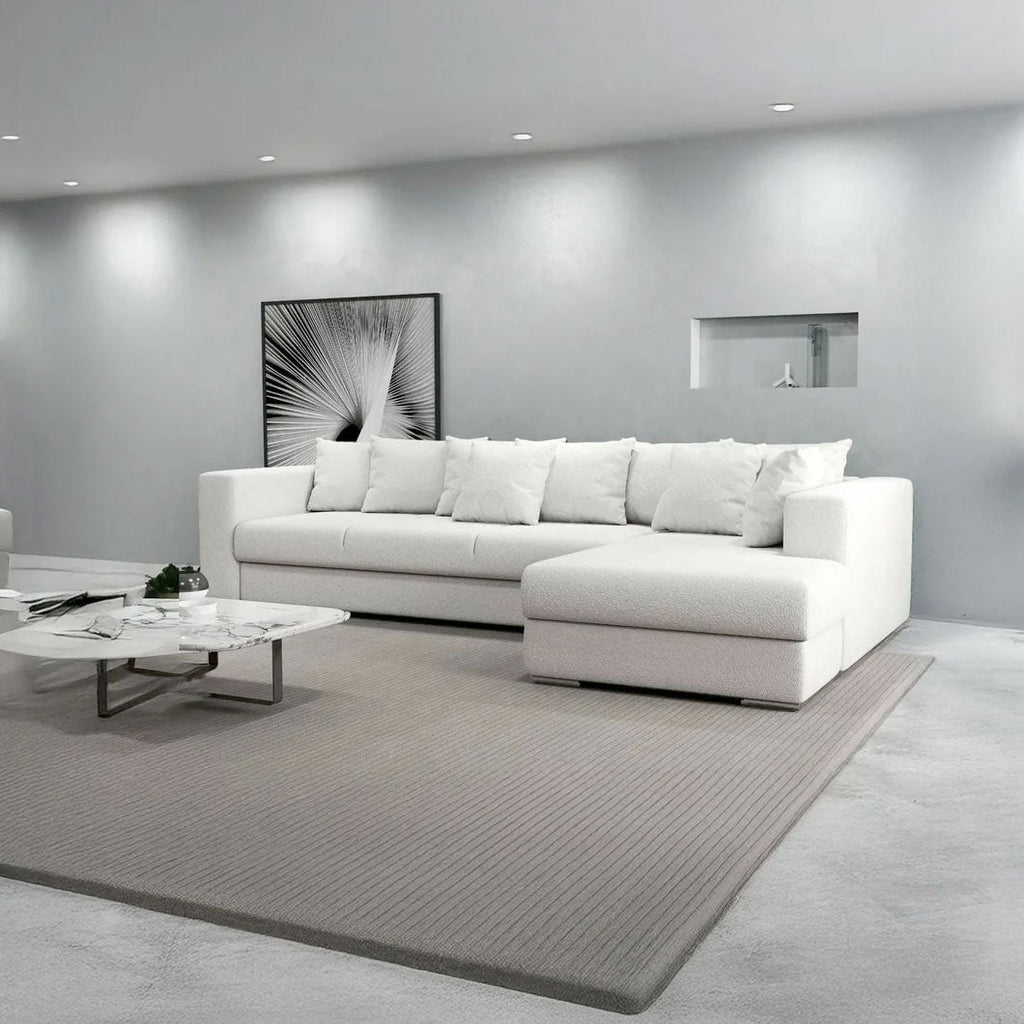 Colțar extensibil dumonde cu ladă de depozitare si sezut confortabil din spuma high-density, Gloria Euphoria Ivory II 320x183 cm
