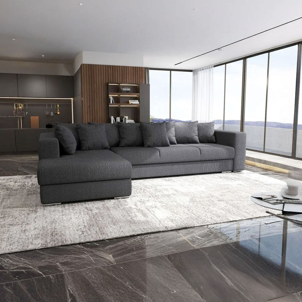 Colțar extensibil dumonde cu ladă de depozitare si sezut confortabil din spuma high-density, Gloria Enjoy Grafit II 320x183 cm
