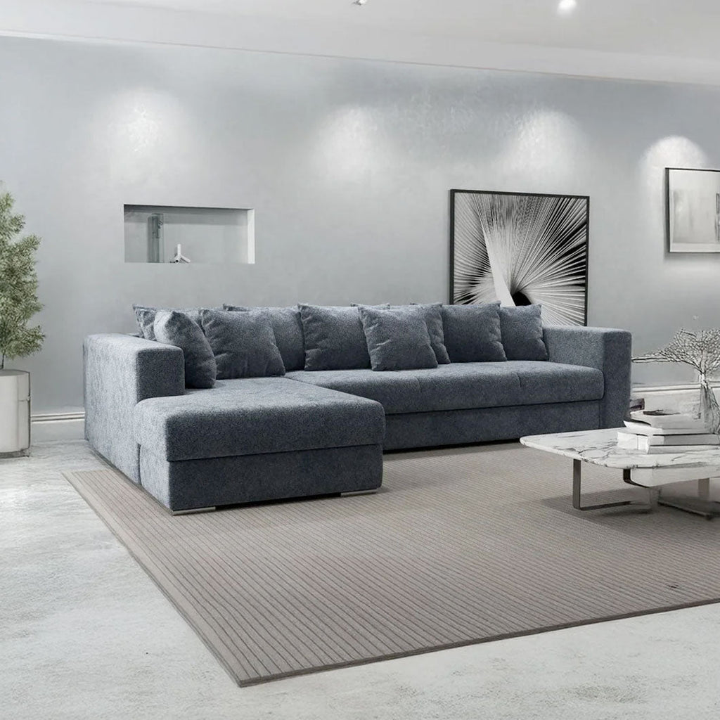 Colțar extensibil dumonde cu ladă de depozitare si sezut confortabil din spuma high-density, Gloria Euphoria Grafit 320x183 cm
