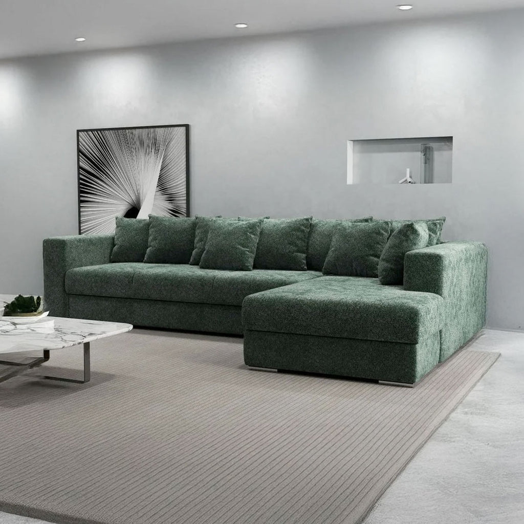 Colțar extensibil dumonde cu ladă de depozitare si sezut confortabil din spuma high-density, Gloria Euphoria Green II 320x183 cm