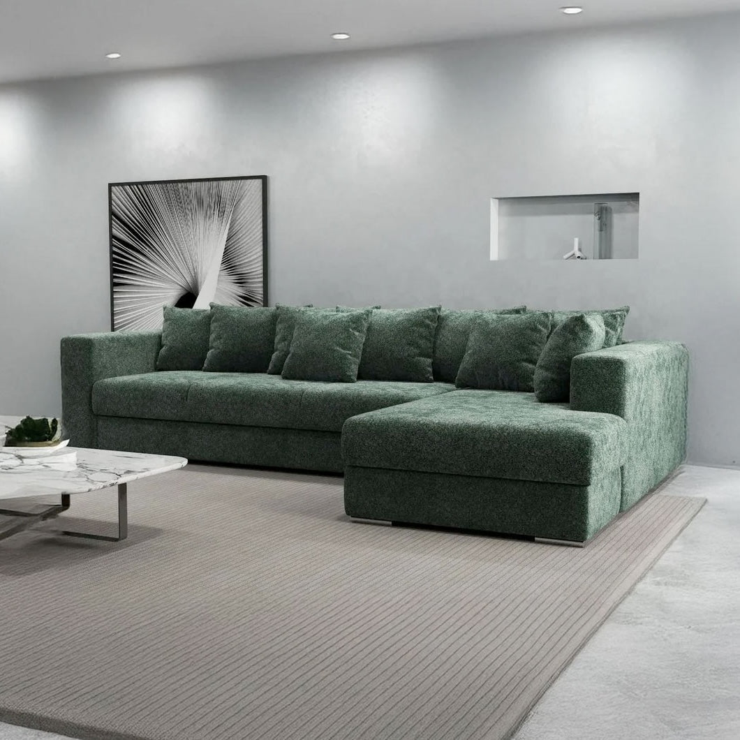 Colțar extensibil dumonde cu ladă de depozitare si sezut confortabil din spuma high-density, Gloria Euphoria Green II 320x183 cm
