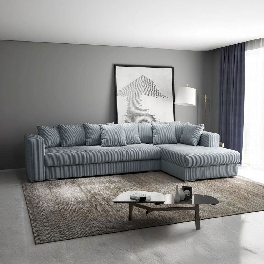 Colțar extensibil dumonde cu ladă de depozitare si sezut confortabil din spuma high-density, Gloria Zoom Grey II 320x183 cm