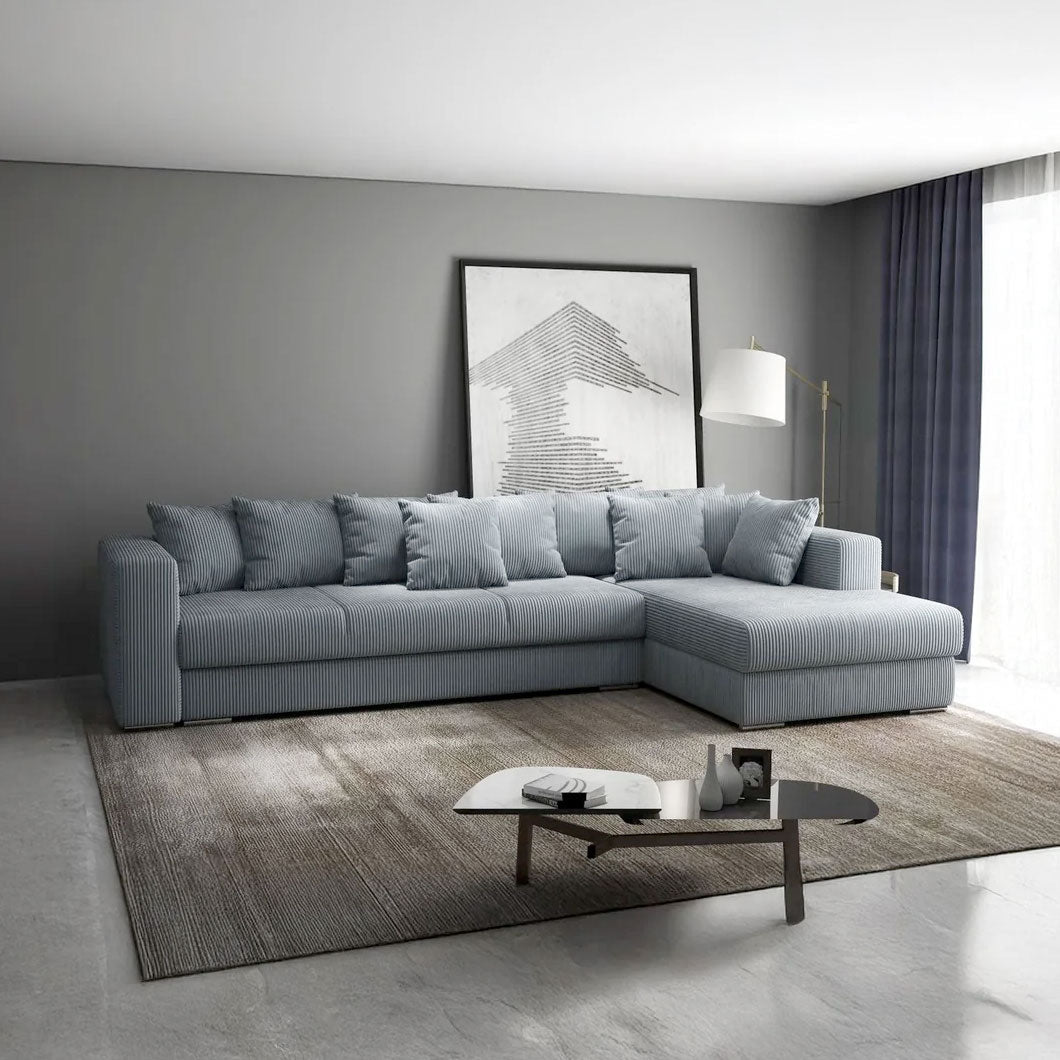 Colțar extensibil dumonde cu ladă de depozitare si sezut confortabil din spuma high-density, Gloria Zoom Grey II 320x183 cm