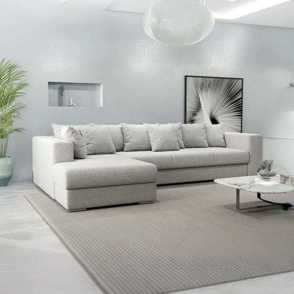 Colțar extensibil dumonde cu ladă de depozitare si sezut confortabil din spuma high-density, Gloria Euphoria Dove 320x183 cm