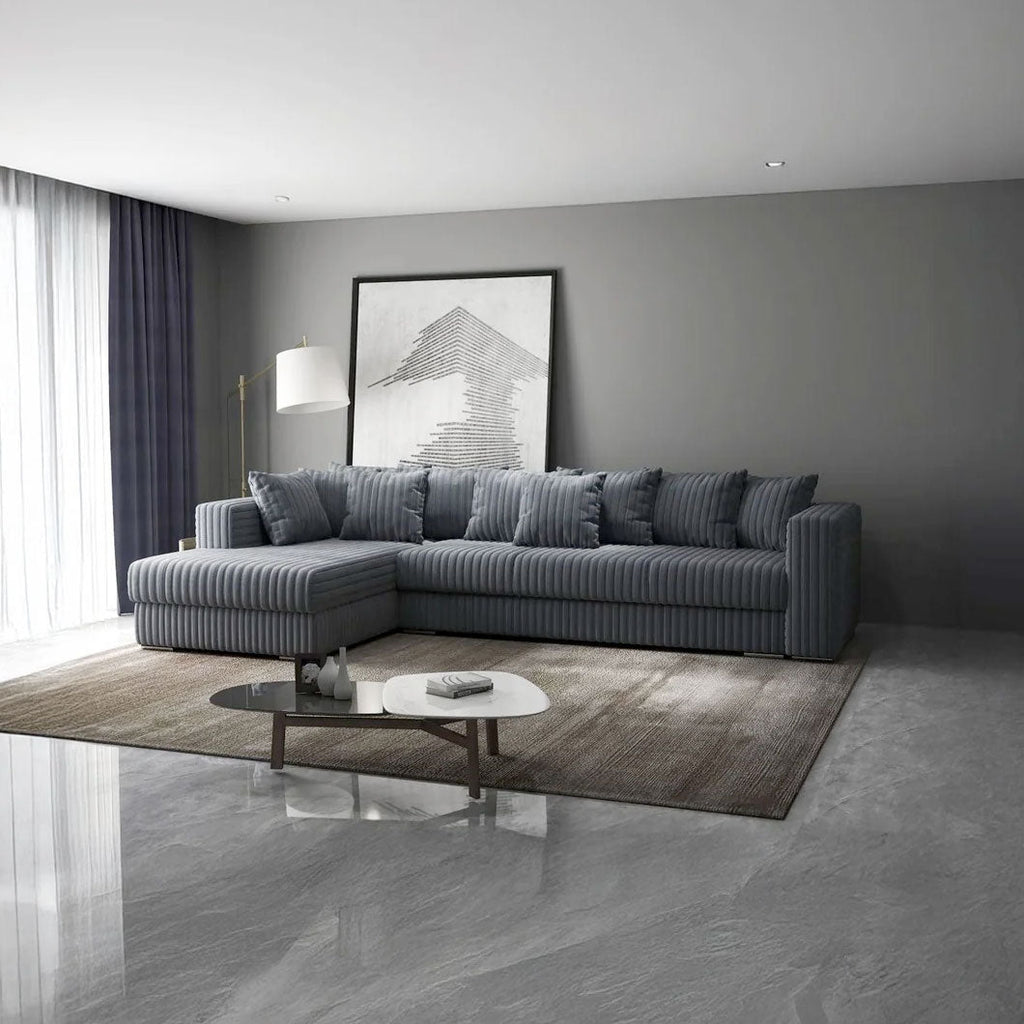 Colțar extensibil dumonde cu ladă de depozitare si sezut confortabil din spuma high-density, Gloria Ambience Gri II 320x183 cm