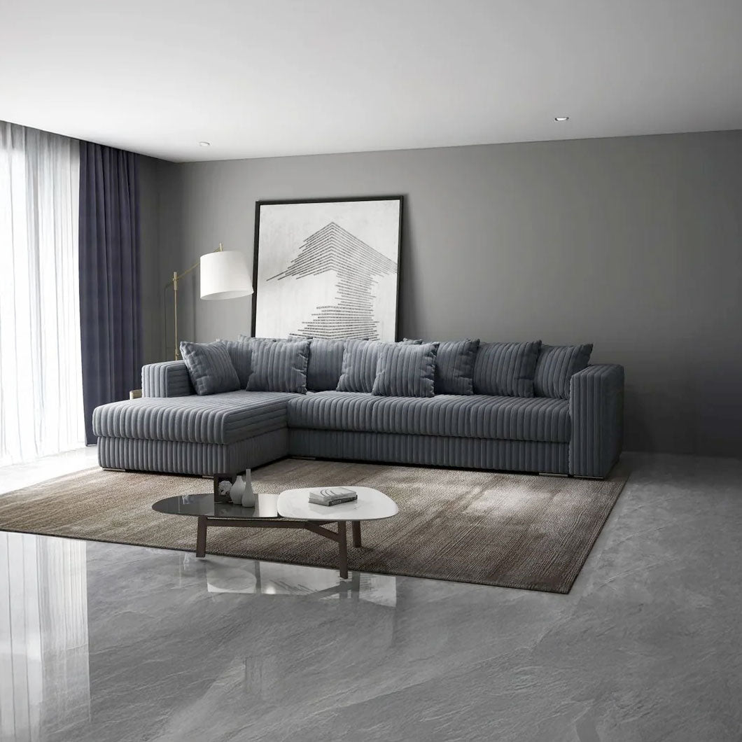 Colțar extensibil dumonde cu ladă de depozitare si sezut confortabil din spuma high-density, Gloria Ambience Gri II 320x183 cm