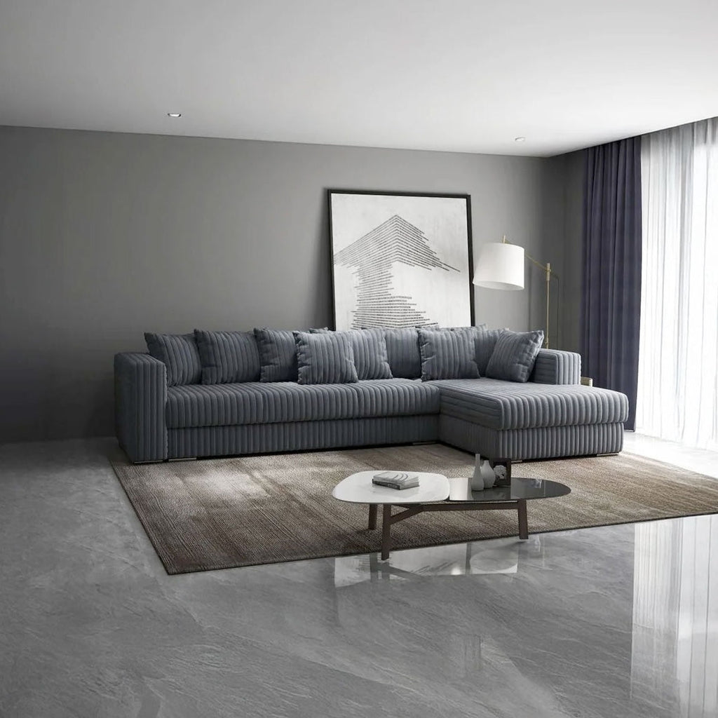 Colțar extensibil dumonde cu ladă de depozitare si sezut confortabil din spuma high-density, Gloria Ambience Gri 320x183 cm