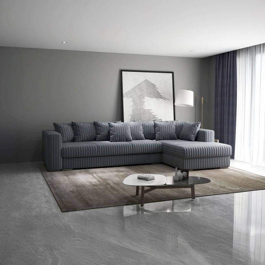 Colțar extensibil dumonde cu ladă de depozitare si sezut confortabil din spuma high-density, Gloria Ambience Gri 320x183 cm