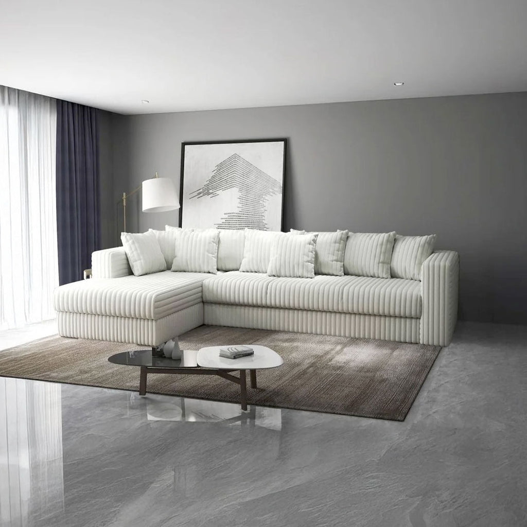 Colțar extensibil dumonde cu ladă de depozitare si sezut confortabil din spuma high-density, Gloria  Ambience Ivory 320x183 cm