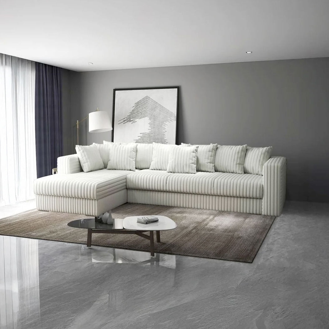 Colțar extensibil dumonde cu ladă de depozitare si sezut confortabil din spuma high-density, Gloria  Ambience Ivory 320x183 cm