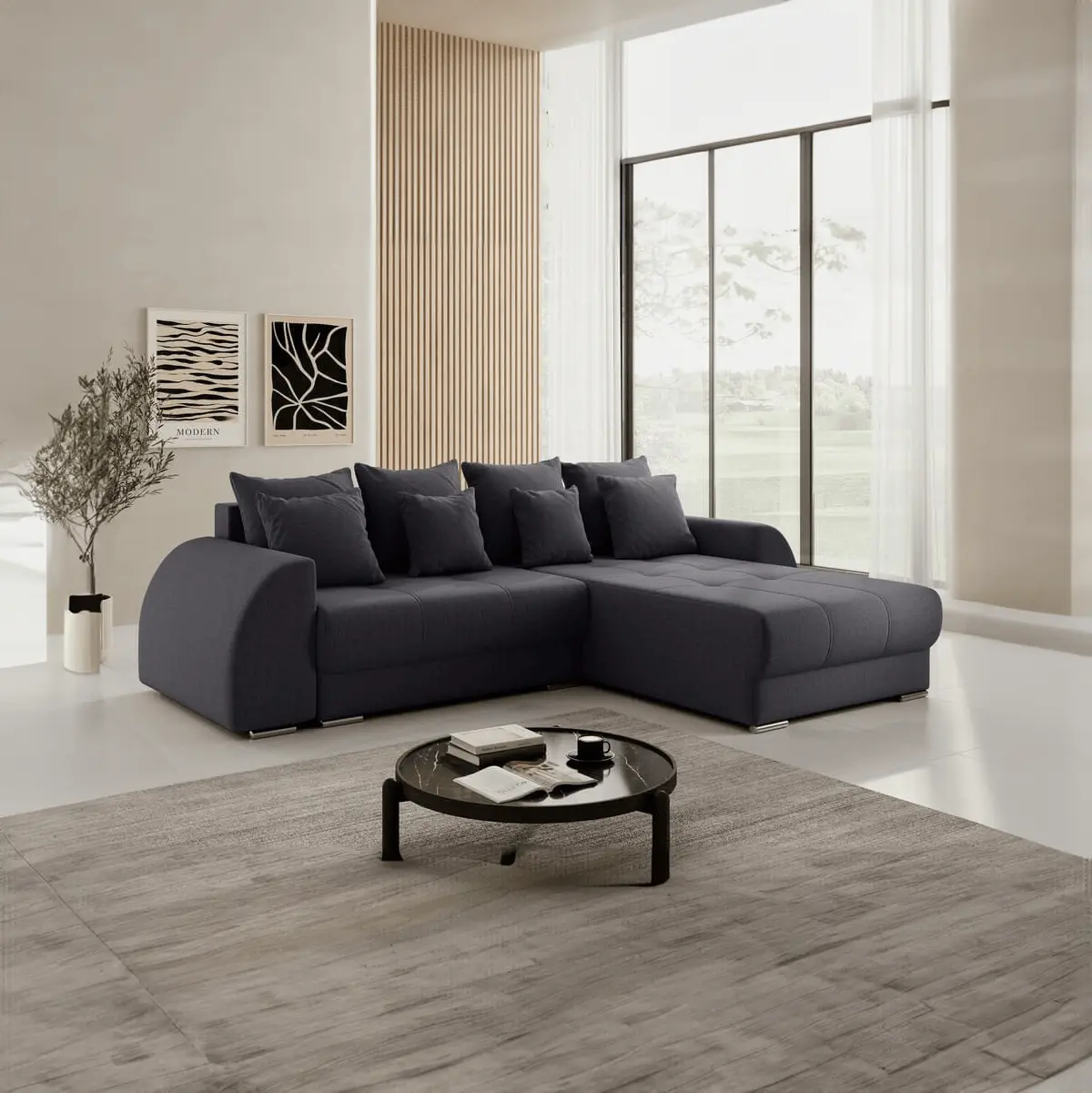 Colțar extensibil dumonde cu ladă de depozitare si sezut confortabil din spuma high-density, Verona Enjoy Grafit II 290x185 cm