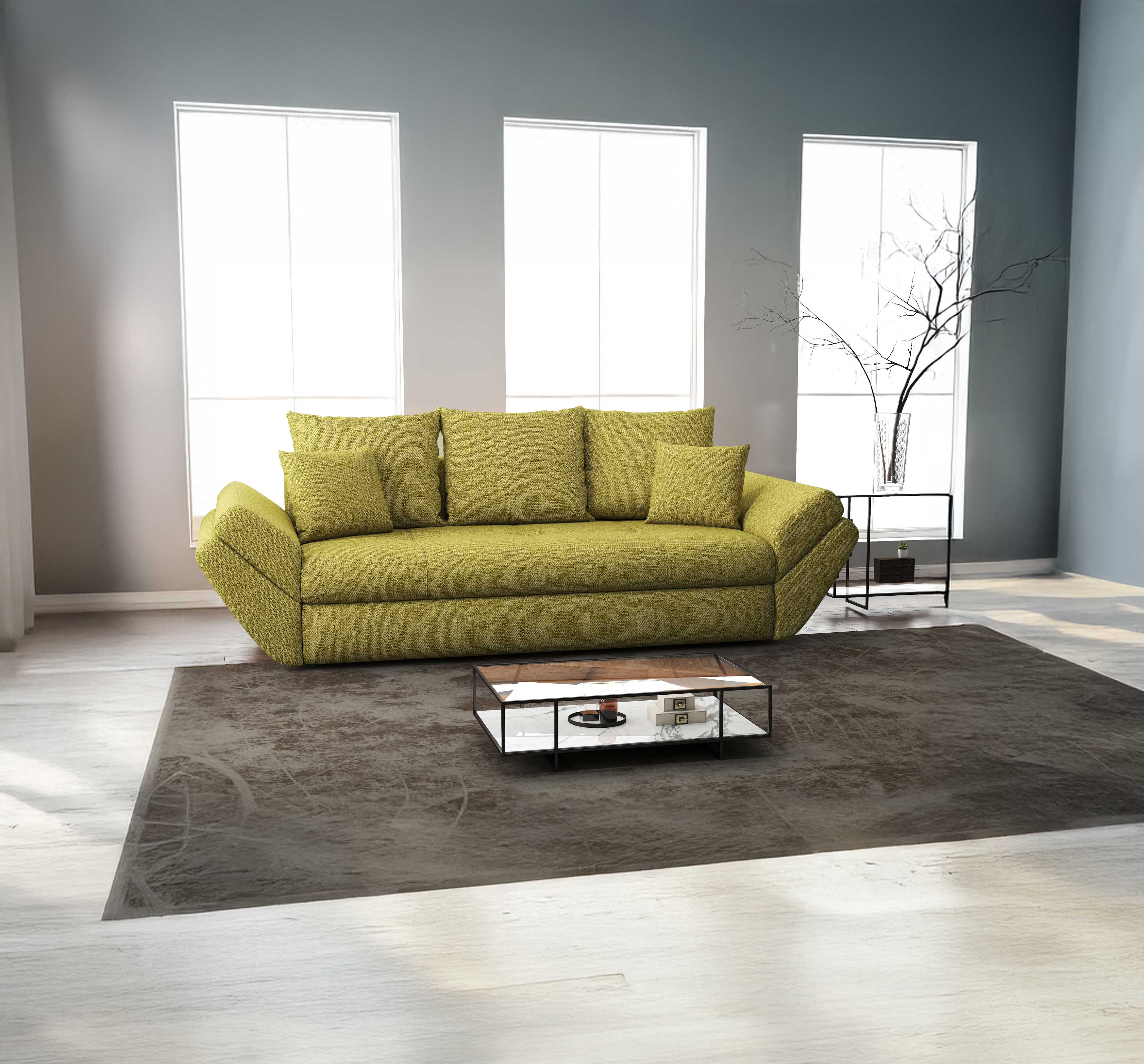 Canapea extensibilă dumonde cu ladă de depozitare si sezut confortabil din spuma high-density, Loana Enjoy Green 250x100 cm