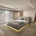 Pat dormitor dumonde, tapitat gri cu LED, "floating bed" Cloud 160x200 cm, somiera inclusa