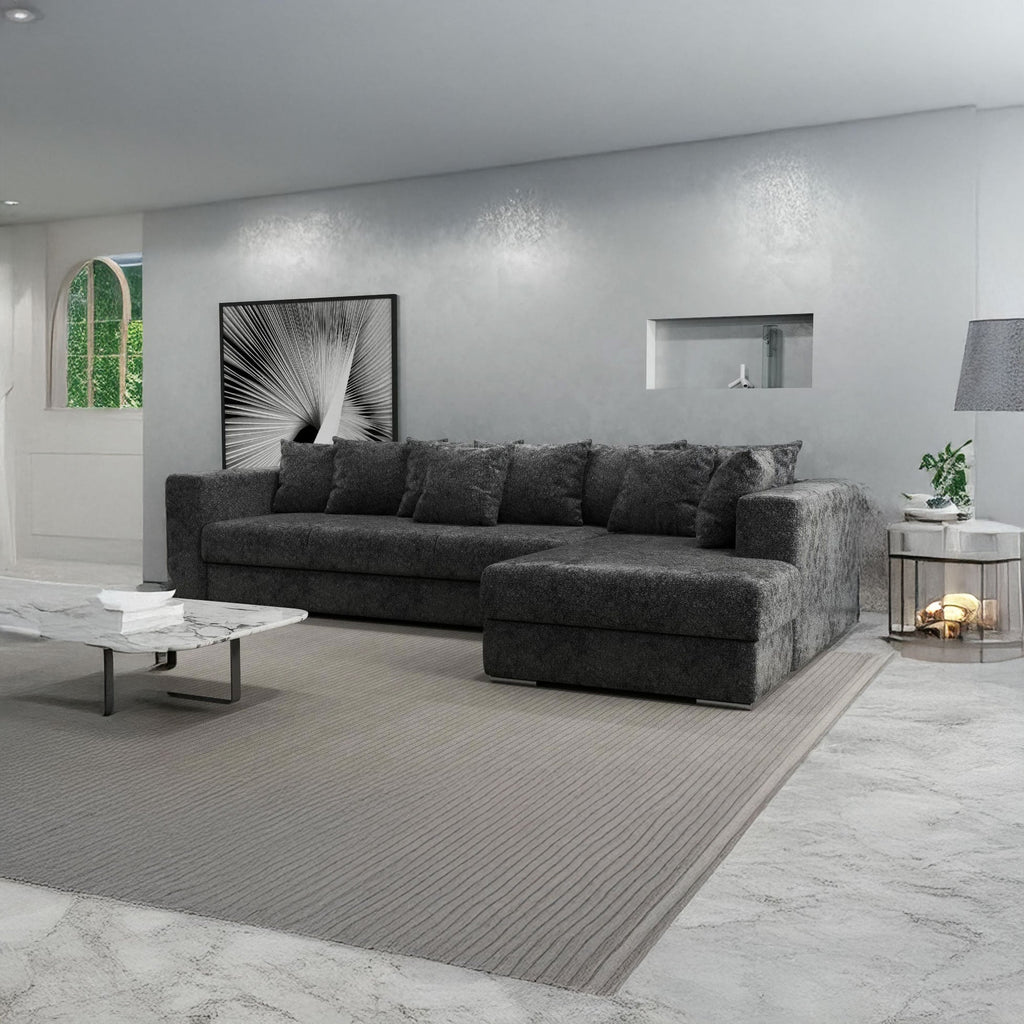 Colțar extensibil dumonde cu ladă de depozitare si sezut confortabil din spuma high-density, Gloria Euphoria Black II 320x183 cm