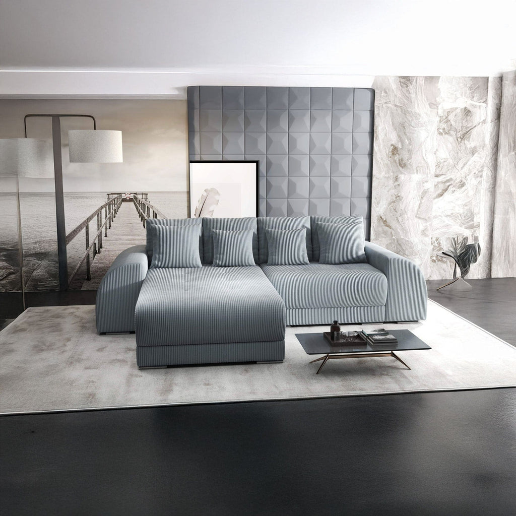 Colțar extensibil dumonde cu ladă de depozitare si sezut confortabil din spuma high-density, Verona Zoom Gri 290x185 cm