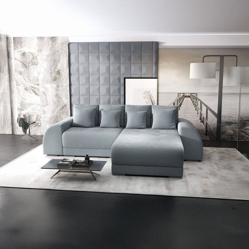 Colțar extensibil dumonde cu ladă de depozitare si sezut confortabil din spuma high-density, Verona Zoom Gri II 290x185 cm