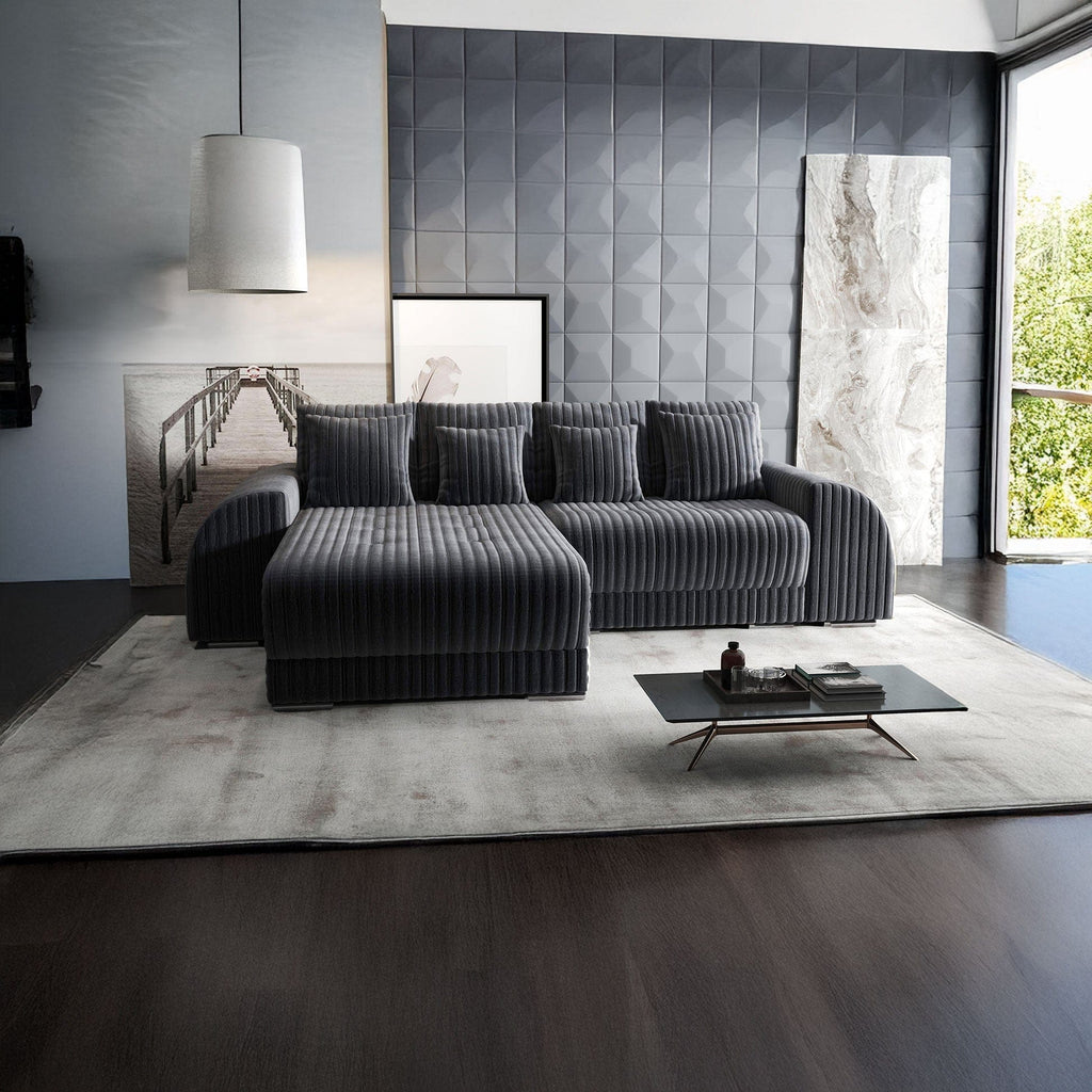 Colțar extensibil dumonde cu ladă de depozitare si sezut confortabil din spuma high-density, Verona Ambience Gri 290x185 cm