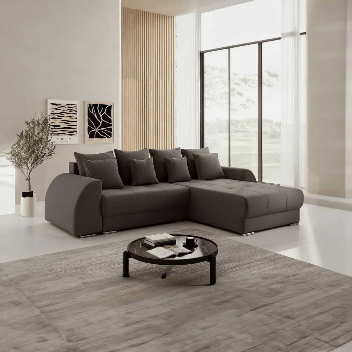 Colțar extensibil dumonde cu ladă de depozitare si sezut confortabil din spuma high-density, Verona Enjoy Kaki II 290x185 cm