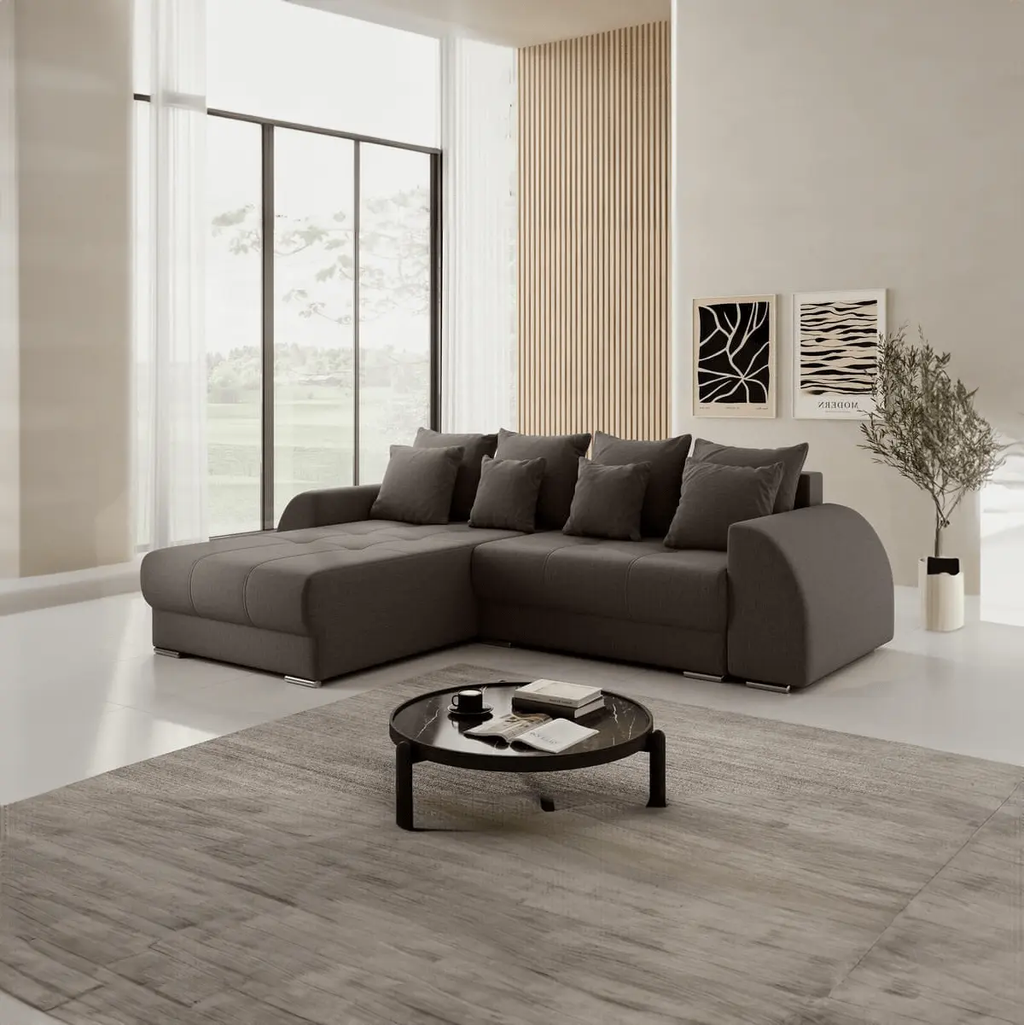 Colțar extensibil dumonde cu ladă de depozitare si sezut confortabil din spuma high-density, Verona Enjoy Kaki 290x185 cm