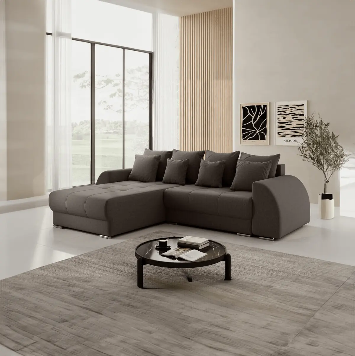 Colțar extensibil dumonde cu ladă de depozitare si sezut confortabil din spuma high-density, Verona Enjoy Kaki 290x185 cm