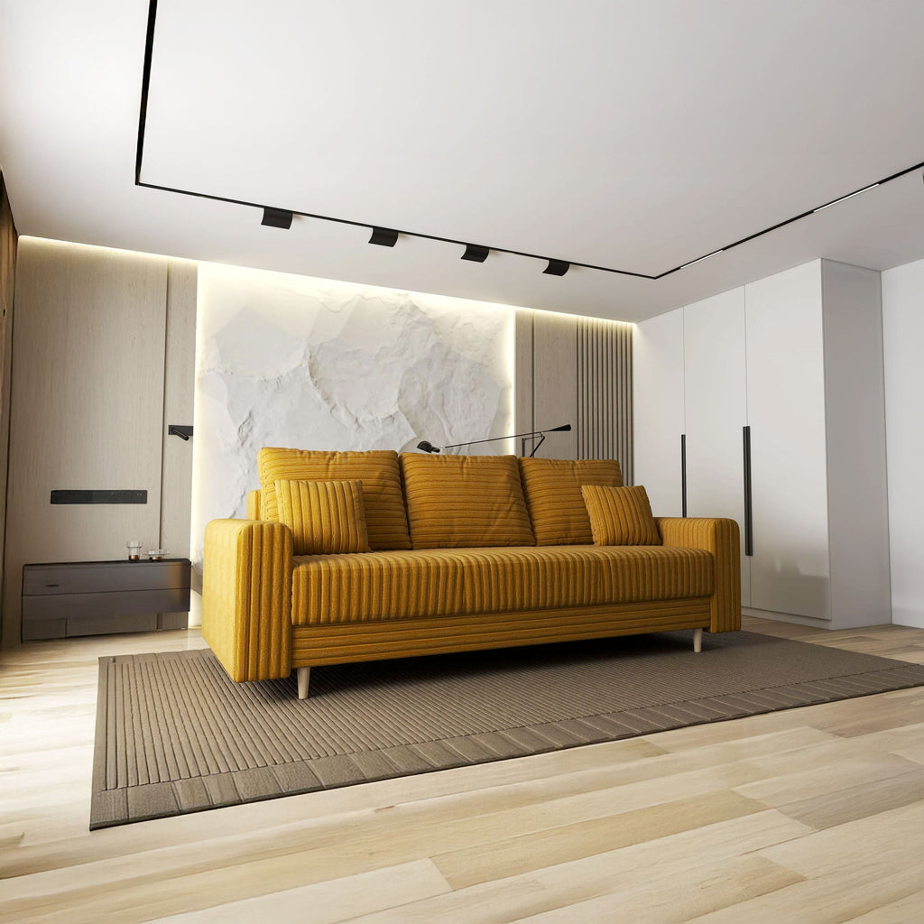 Canapea extensibilă dumonde cu ladă de depozitare si sezut confortabil din spuma high-density, Kronos Ambience Mustar 210x100 cm