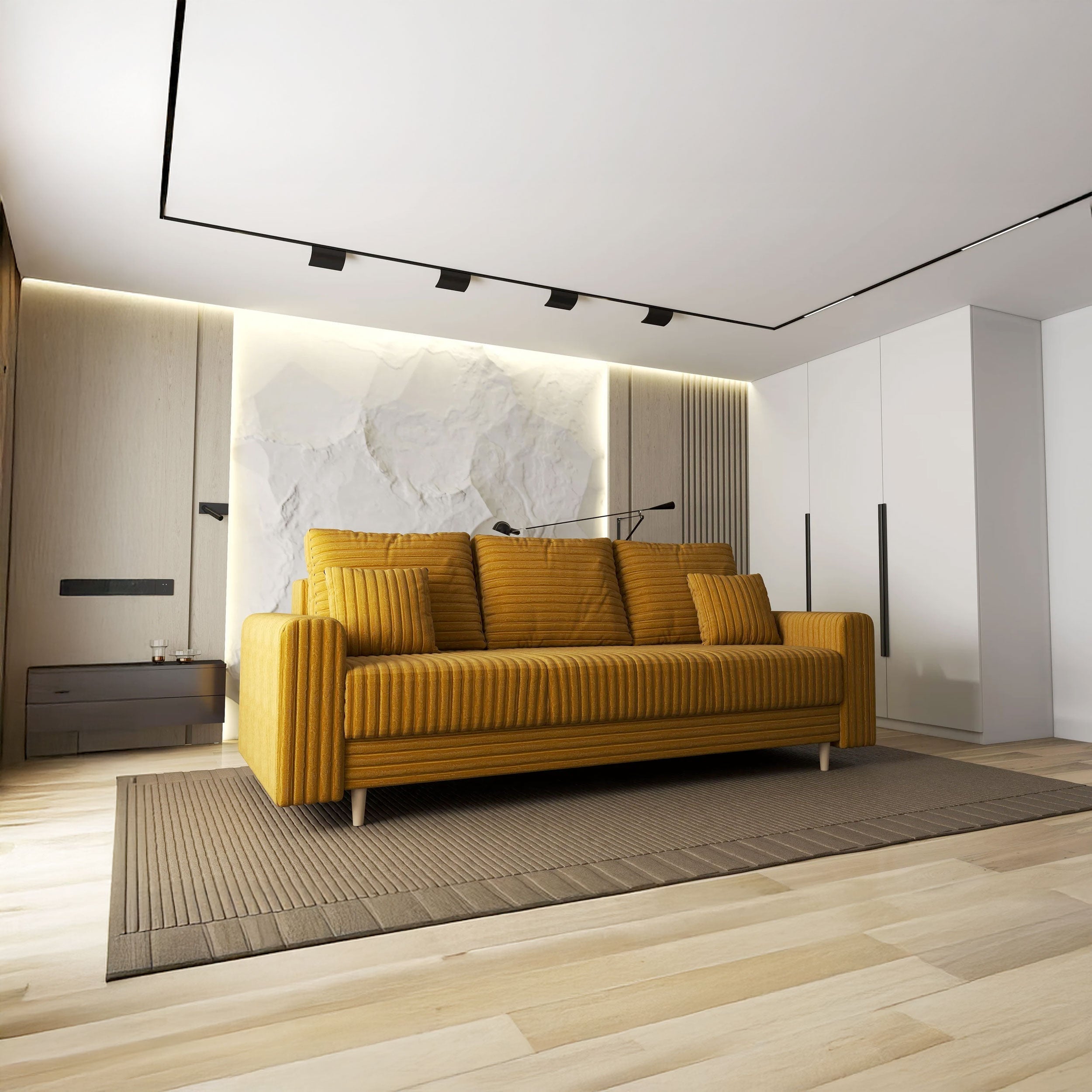 Canapea extensibilă dumonde cu ladă de depozitare si sezut confortabil din spuma high-density, Kronos Ambience Mustar 210x100 cm