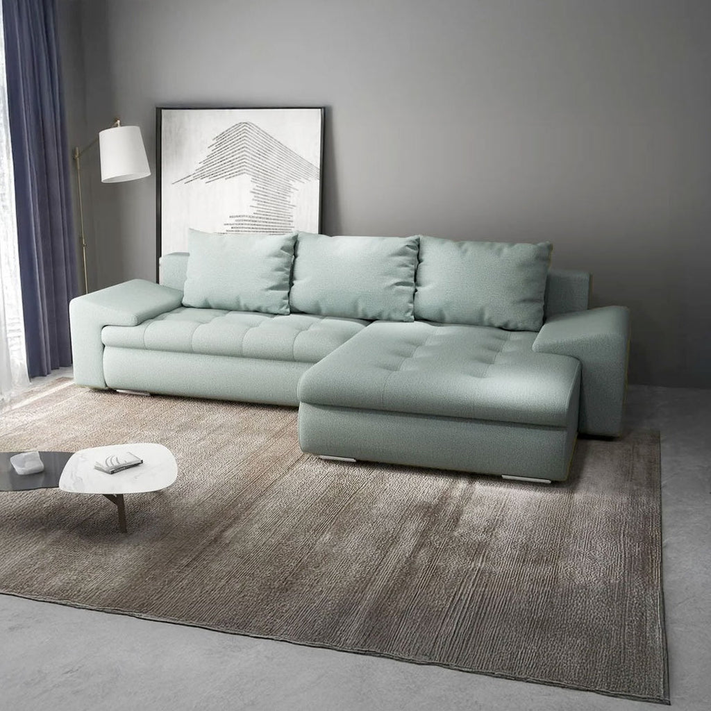 Colțar extensibil dumonde cu ladă de depozitare si sezut confortabil din spuma high-density, Leonardo Enjoy Mint 260x185 cm II