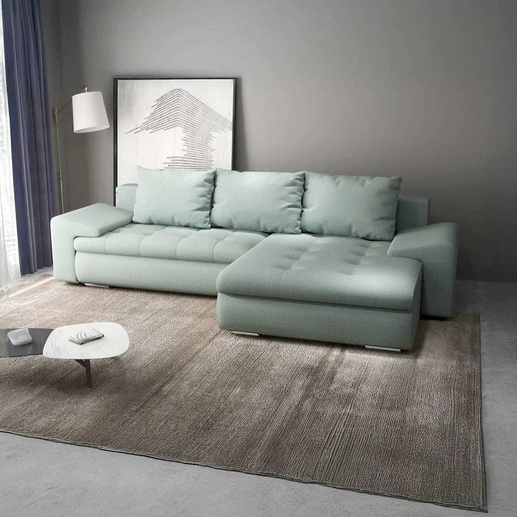 Colțar extensibil dumonde cu ladă de depozitare si sezut confortabil din spuma high-density, Leonardo Enjoy Mint 260x185 cm II