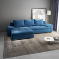 Colțar extensibil dumonde cu ladă de depozitare si sezut confortabil din spuma high-density, Leonardo Zoom Albastru 260x185 cm