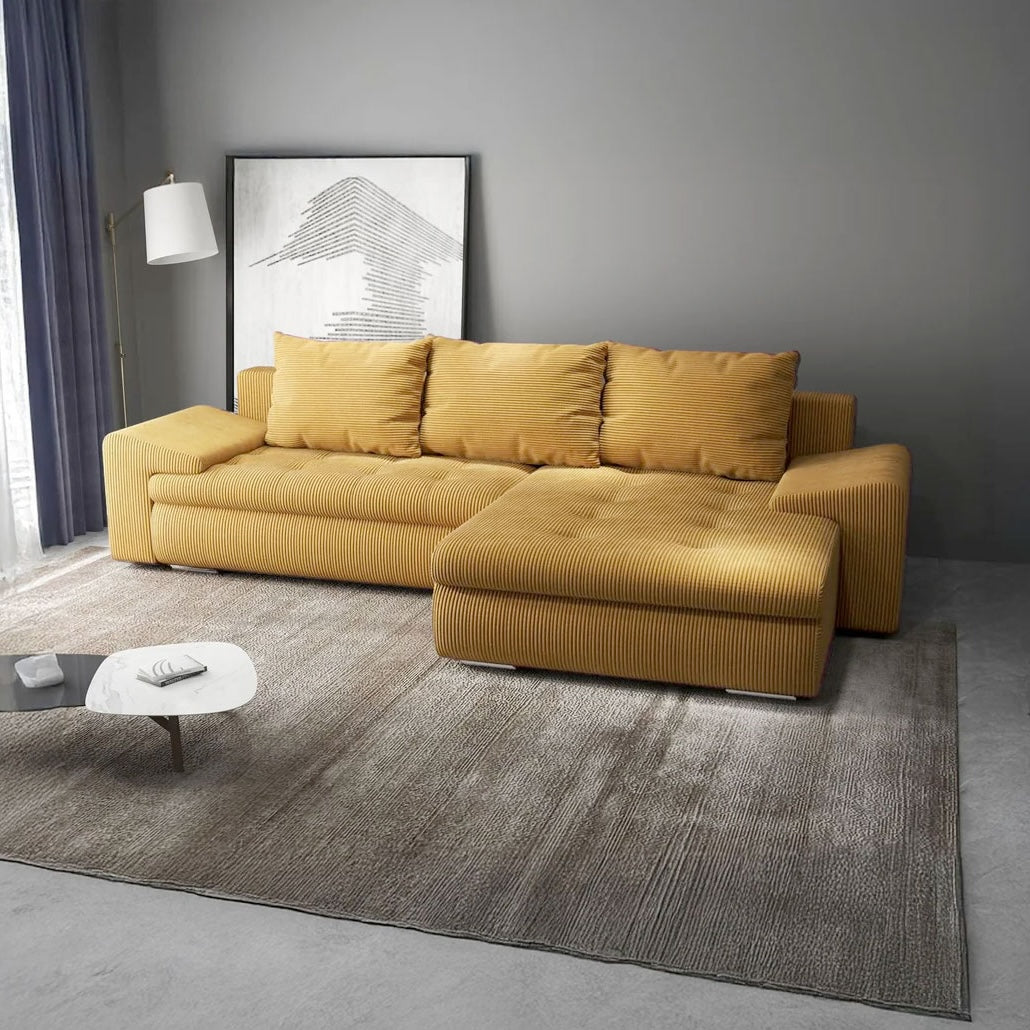 Colțar extensibil dumonde cu ladă de depozitare si sezut confortabil din spuma high-density, Leonardo Zoom Mustar 260x185 cm II