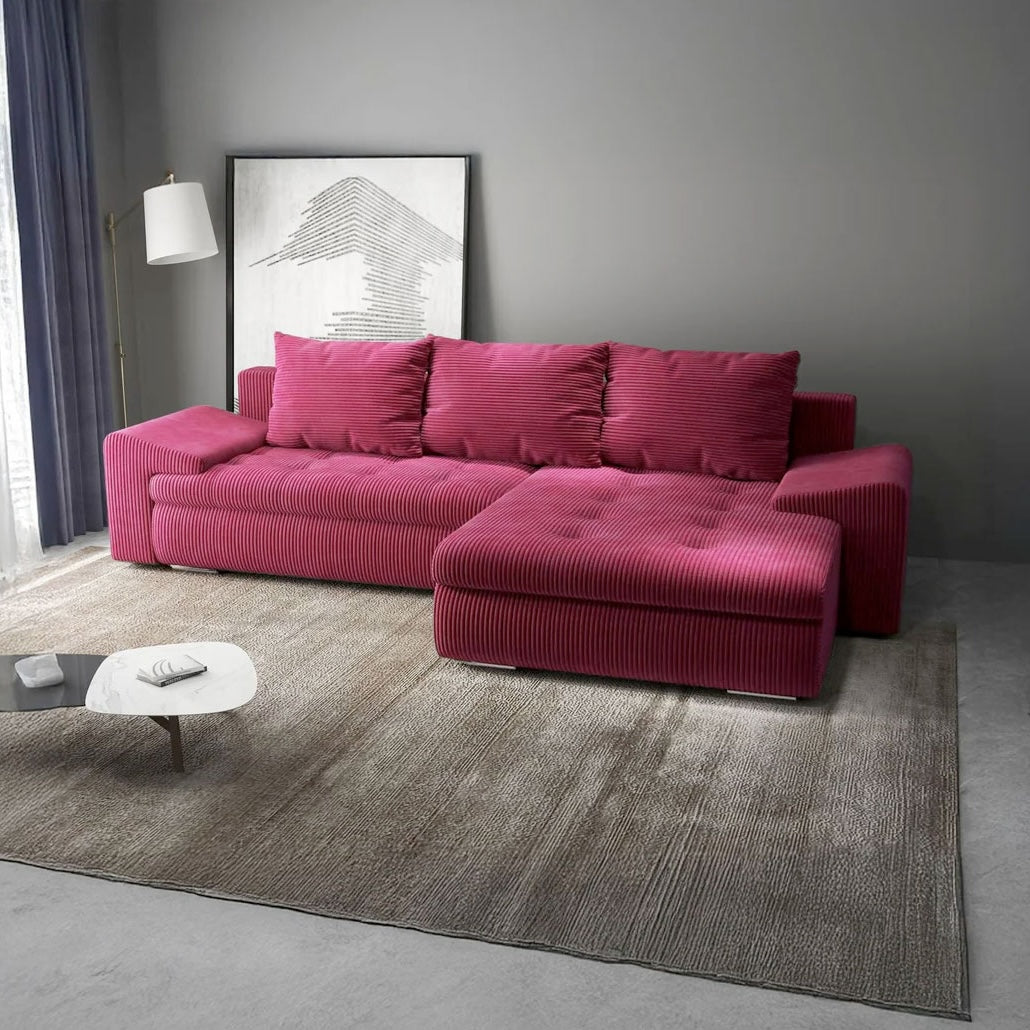 Colțar extensibil dumonde cu ladă de depozitare si sezut confortabil din spuma high-density, Leonardo Zoom Rosu 260x185 cm II